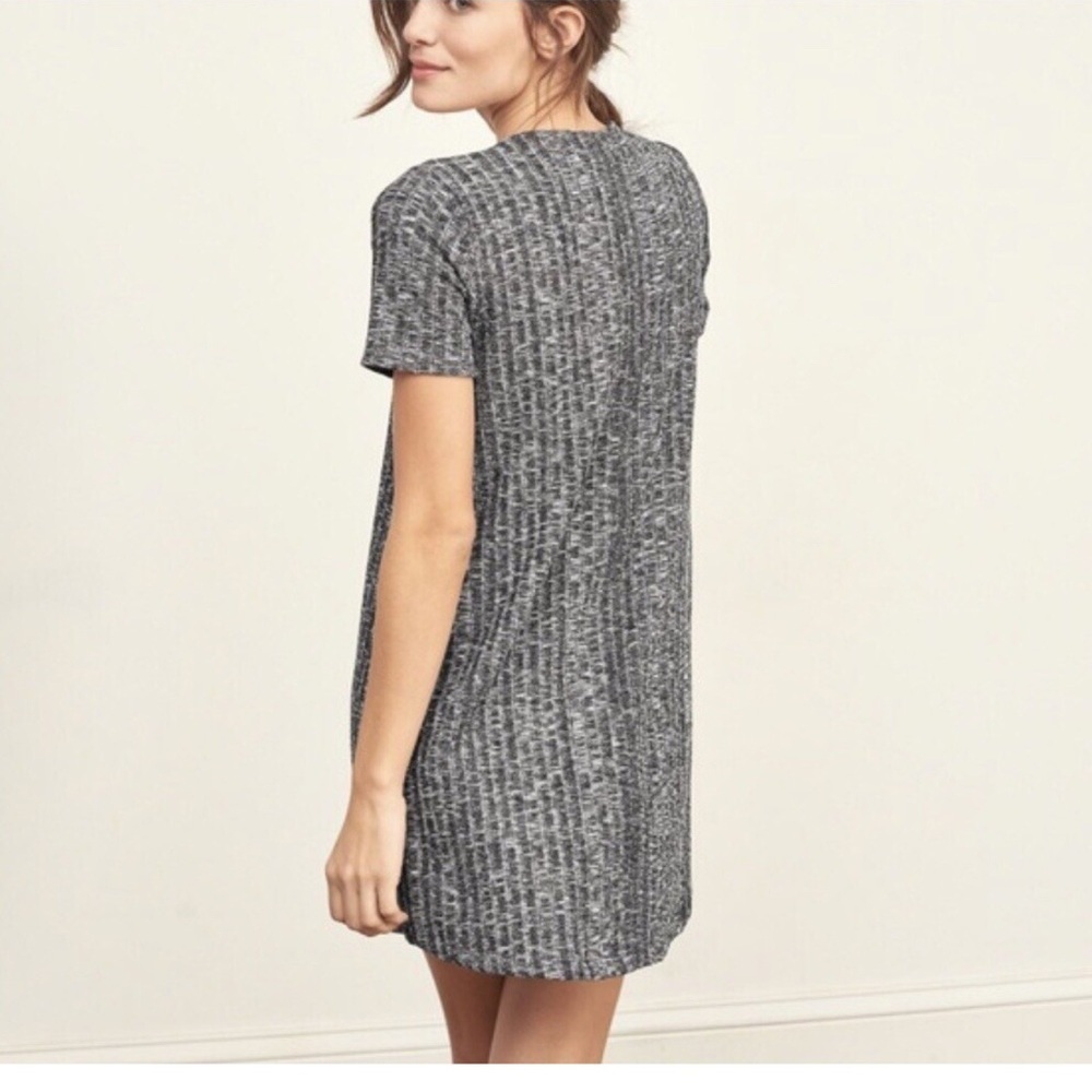 Abercrombie & Fitch Ribbed Short Sleeve Knit Dress Dark Gray & White Size XS